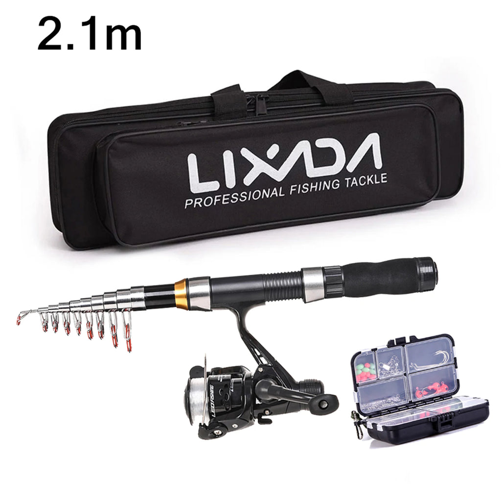 Lixada 2.1-2.3m Carbon Fiber Telescopic Rod & Spinning Reel Combo | Full Gear Set + Bag