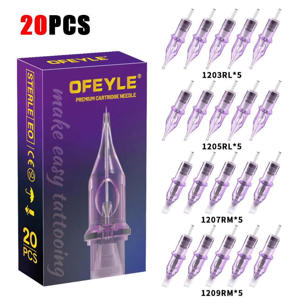 OFEYLE 20/50PCS Mixed Professional Tattoo Cartridge Needles with Membrane Safety Cartridges Disposable Tattoo Needle