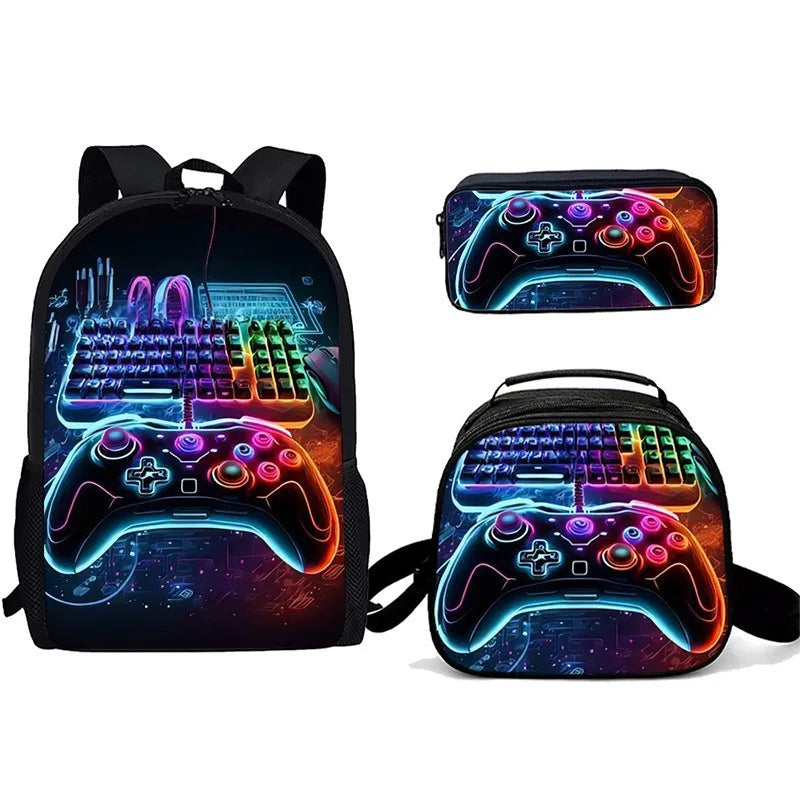 Cartoon Popular games console pad 3D Print 3pcs/Set Student School Bags Laptop Daypack Backpack Crossbody Lunch bag Pencil Case