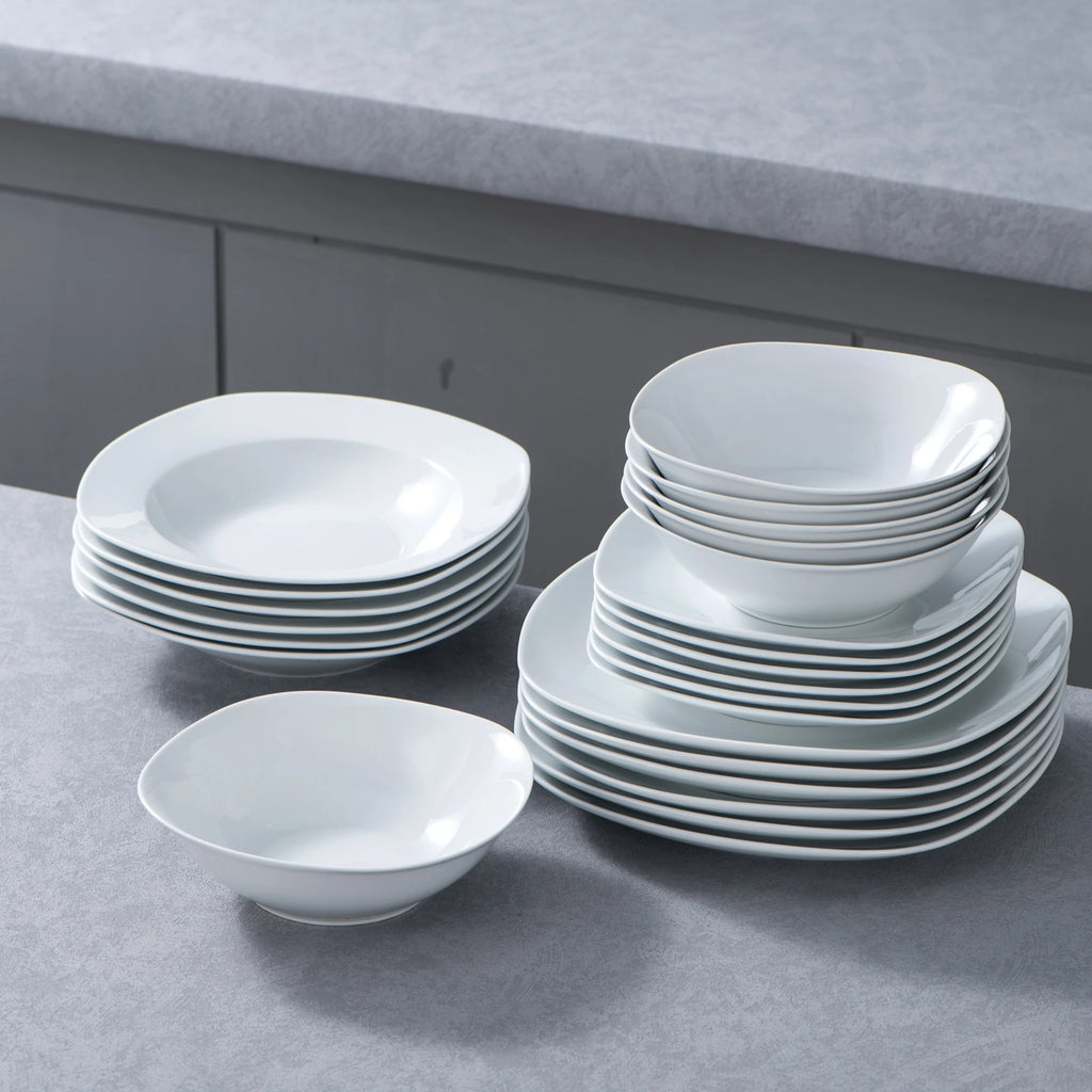 MALACASA Elisa 24-Piece Ceramic Porcelain Tableware Dinner Set Cereal Bowls Soup Dessert Plate Dinnerware Serive for 6 Person