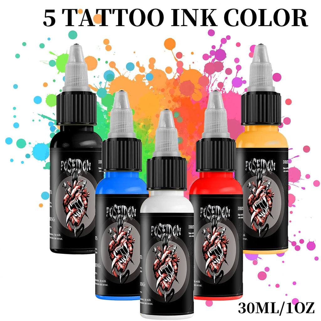 5 Color POSEIDON Tattoo Ink Hot 30ML Professional Tattoo Pigment Permanent Body Art Pigment Tattoo Ink Tattoo Supplies