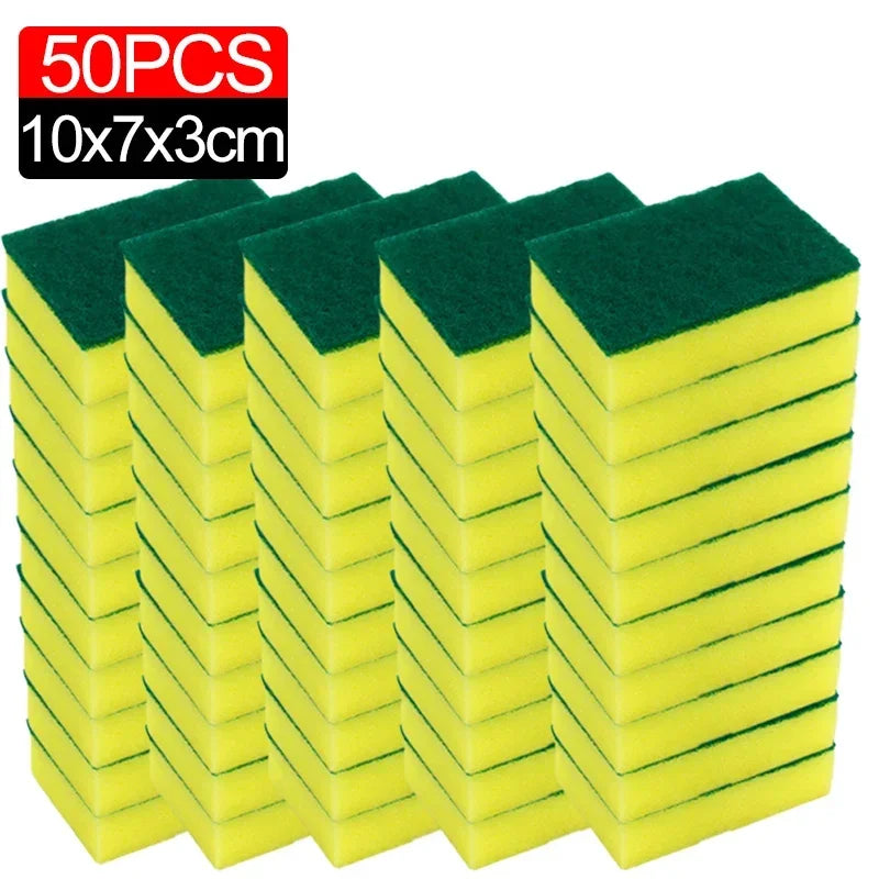 100/1Pcs Kitchen Dishwashing Sponge Soft Absorbent Clean Rub Pot Rust Scouring Pad Removing Kits Household Cleaning Brush Sponge
