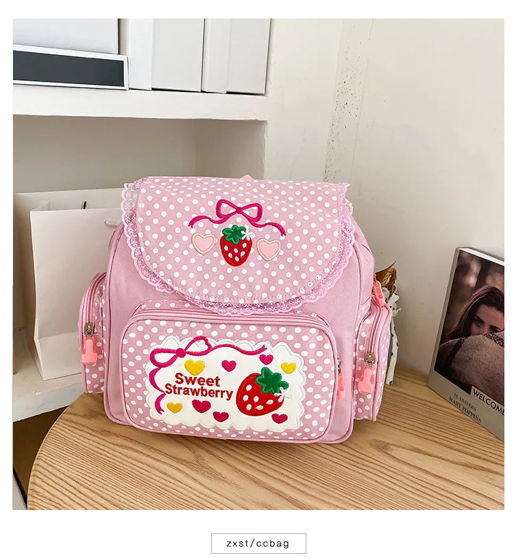 Pink Girl Embroidery Strawberry Children's Schoolbag Student Birthday Gift 2026 New Japanese Cartoon Pink Backpack Book Bags