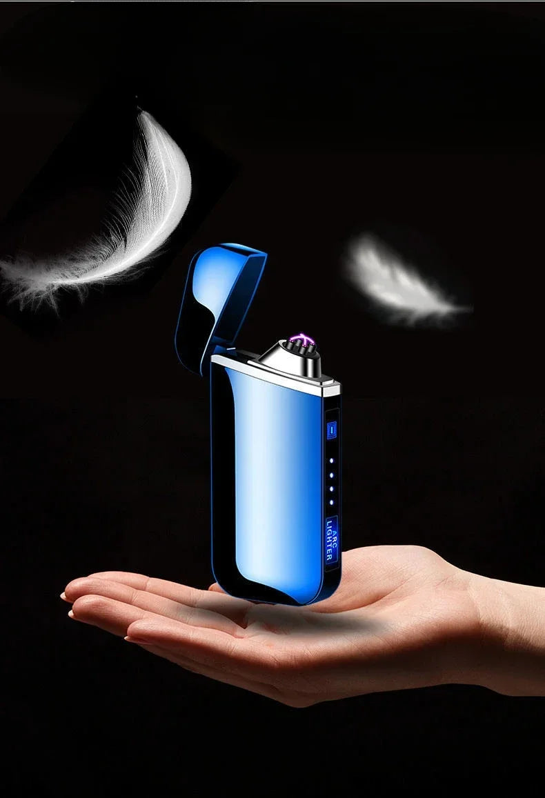 Smart Windproof Flameless Plasma Lighter | Double Arc USB Rechargeable | LED Power Display Touch | Metal Body