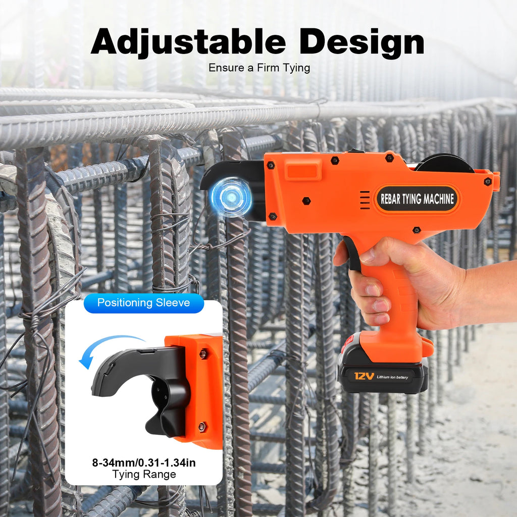 8mm-34mm Automatic Rebar Tier Binding Machine 12V 4500mAh Electric Handheld Rebar Tying Machine Wire Pliers Tool Kit w/Batteries