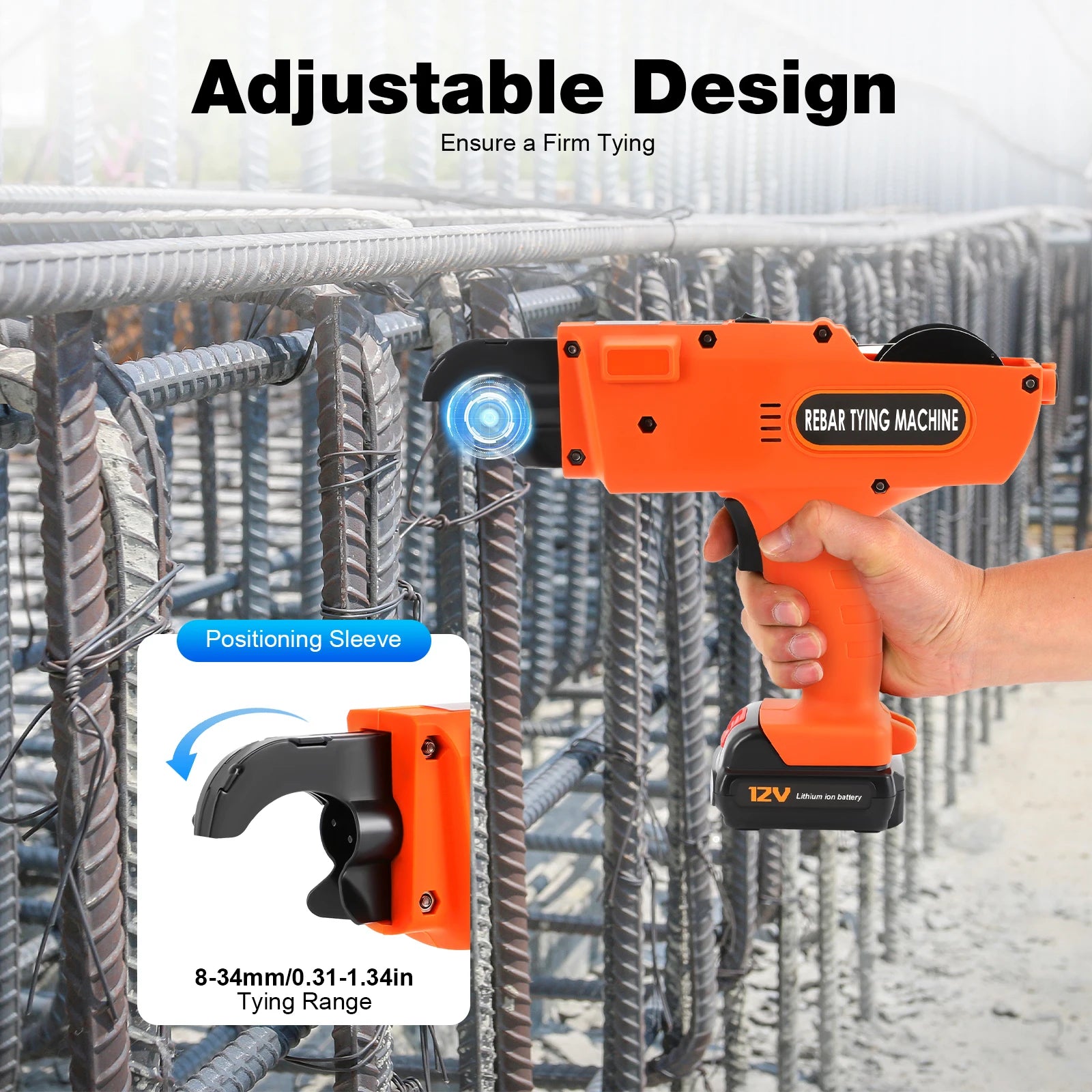 8mm-34mm Automatic Rebar Tier Binding Machine 12V 4500mAh Electric Handheld Rebar Tying Machine Wire Pliers Tool Kit w/Batteries