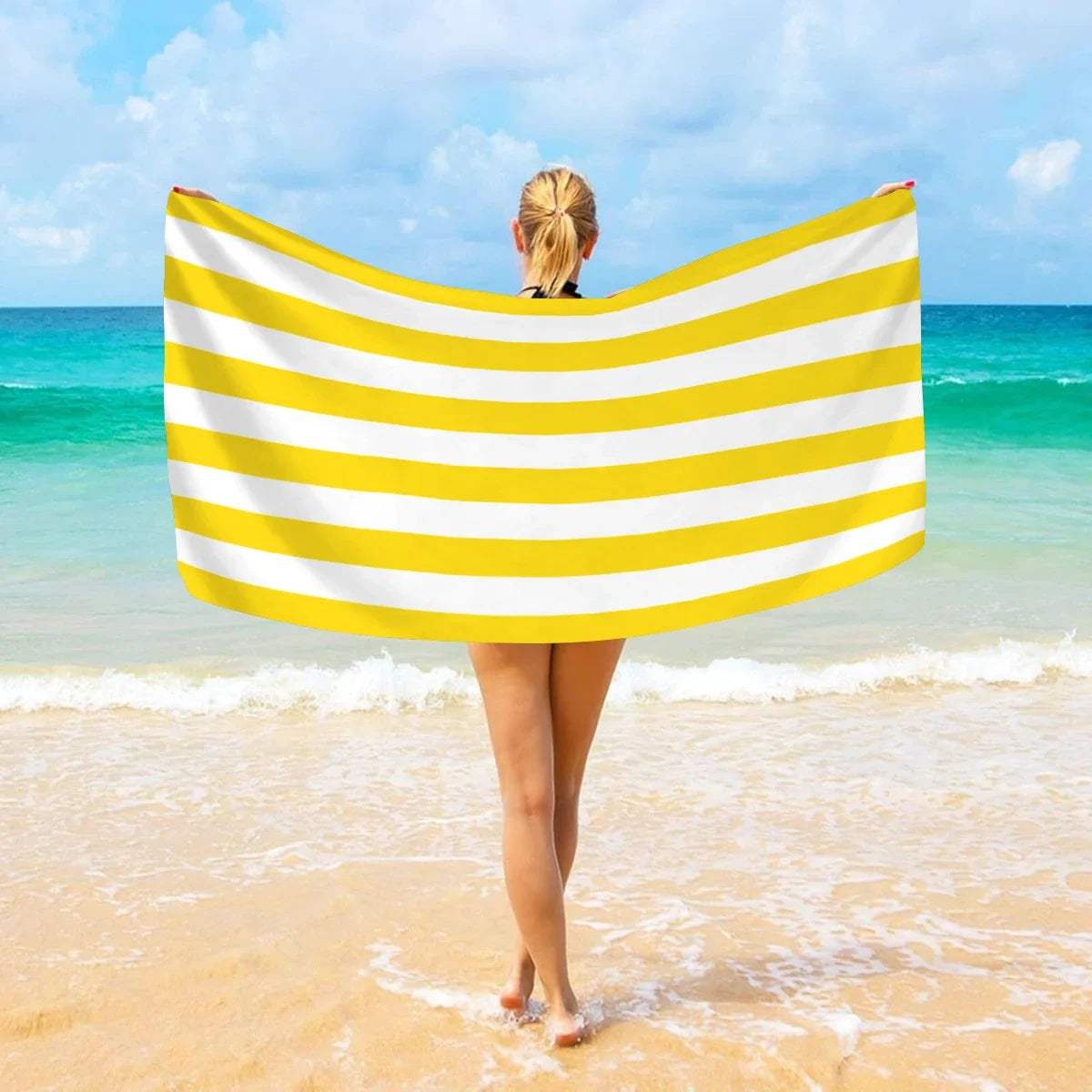 1pc Minimally Striped Beach Towel, Ultra-fine Fiber Quick Drying Absorbent Towel, Beach Swimming Vacation Beach Towel