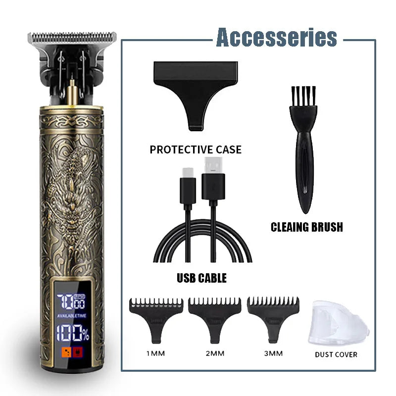 New！T9 Electric Hair Trimmer/Accessories | USB Professional Shaver | 0mm Bald Fade Cutting Machine Portable for Men Home Haircut - Firu Total Sales