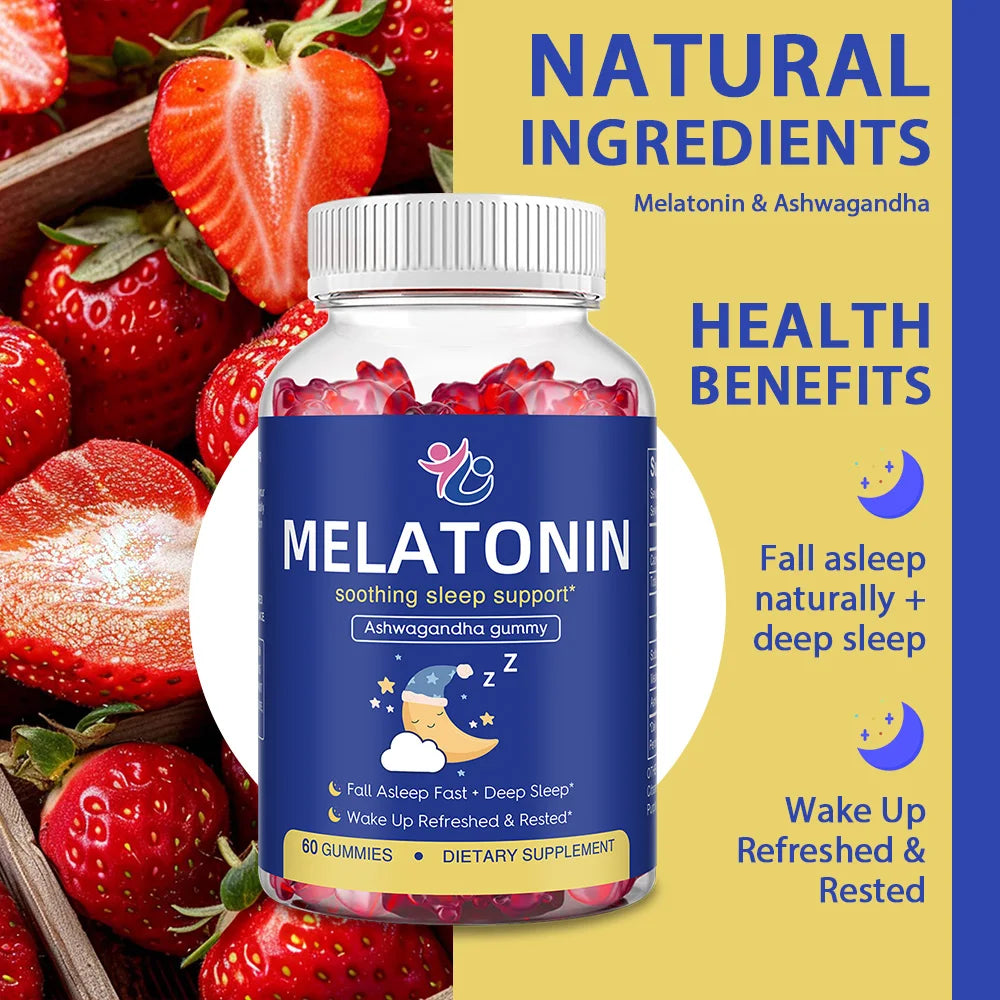 Melatonin Sleep Gummies - with Ashwagandha, Promote Sleep Health, Improve Sleep Quality, and Enhance Immunity, 60 Gummies