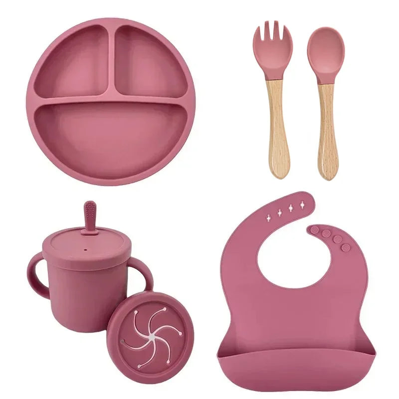 Set de Vajilla de Silicona para Bebé | Bol, Plato, Vaso, Cuchara y Tenedor 🍼