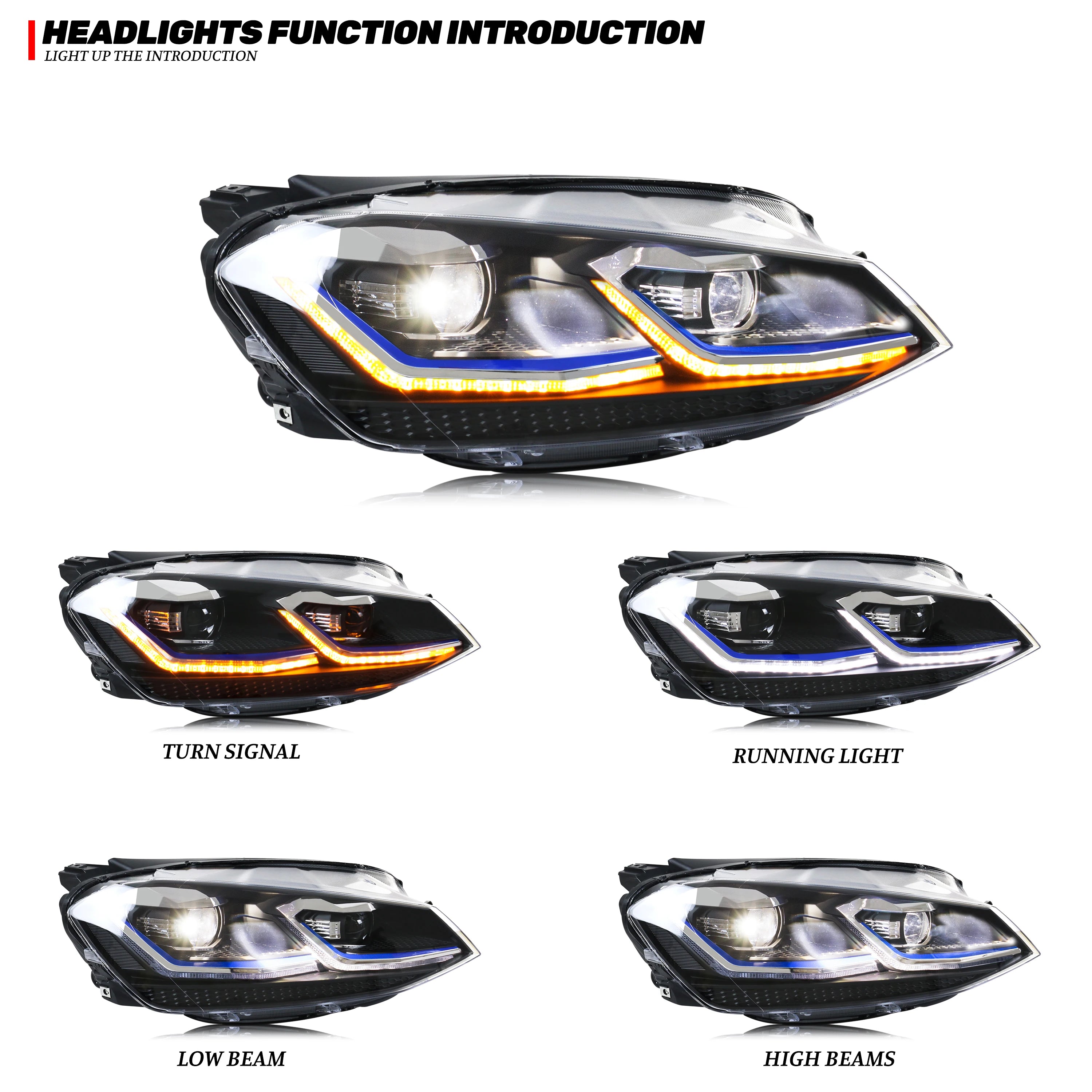 Faros LED Xunder VW Golf 7 MK7 VII 2013-2017 | Intermitente Secuencial | No GTI ni Xenon | Plug & Play