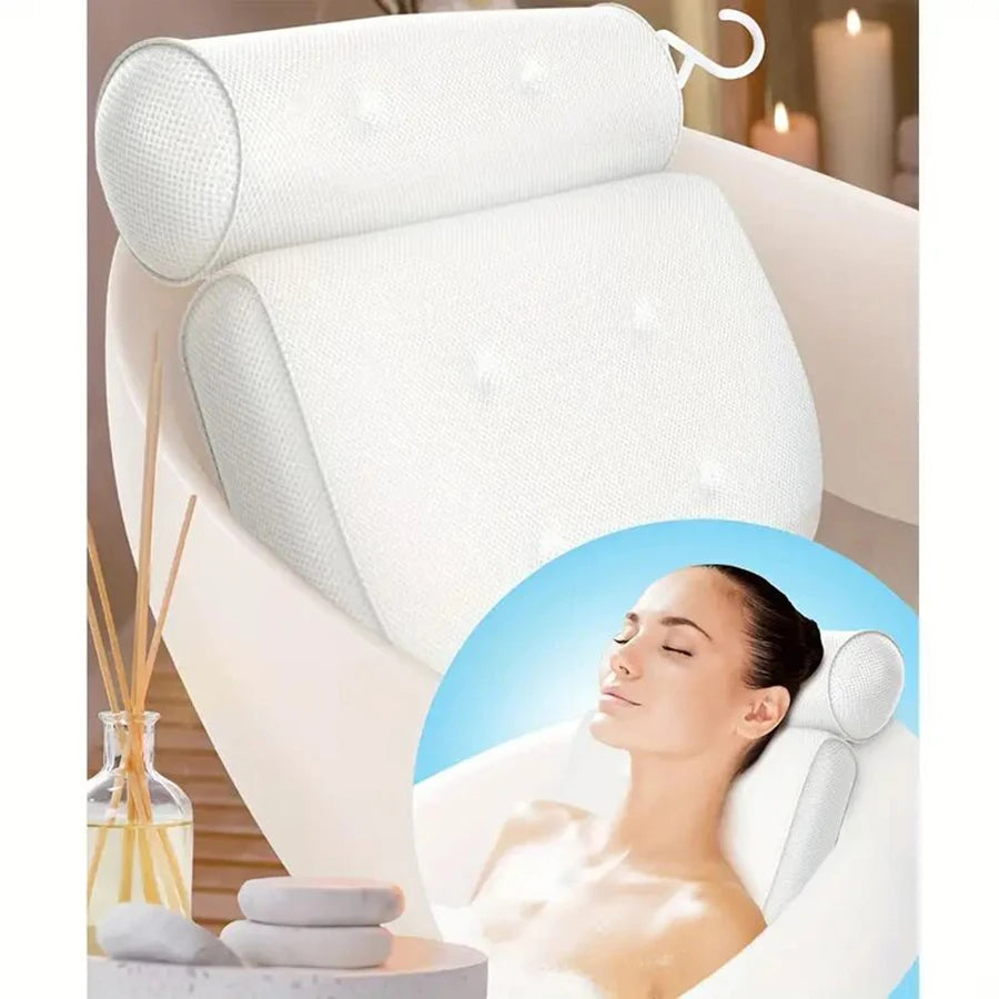 1 spa bathtub pillow with anti-slip suction cups for neck and back support, bathtub/bathroom accessory
