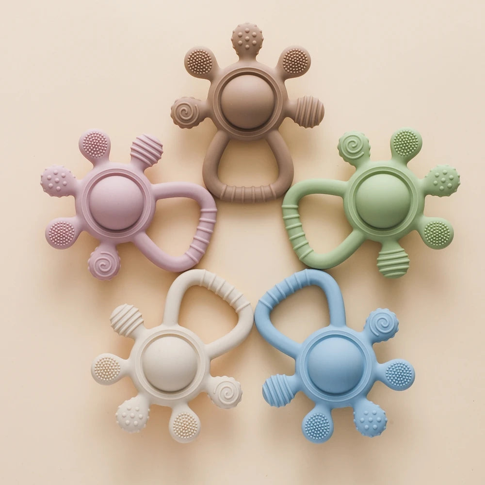 BPA Free Silicone Baby Teether — Sensory Rattle + Hand Bell | 0-12 Months