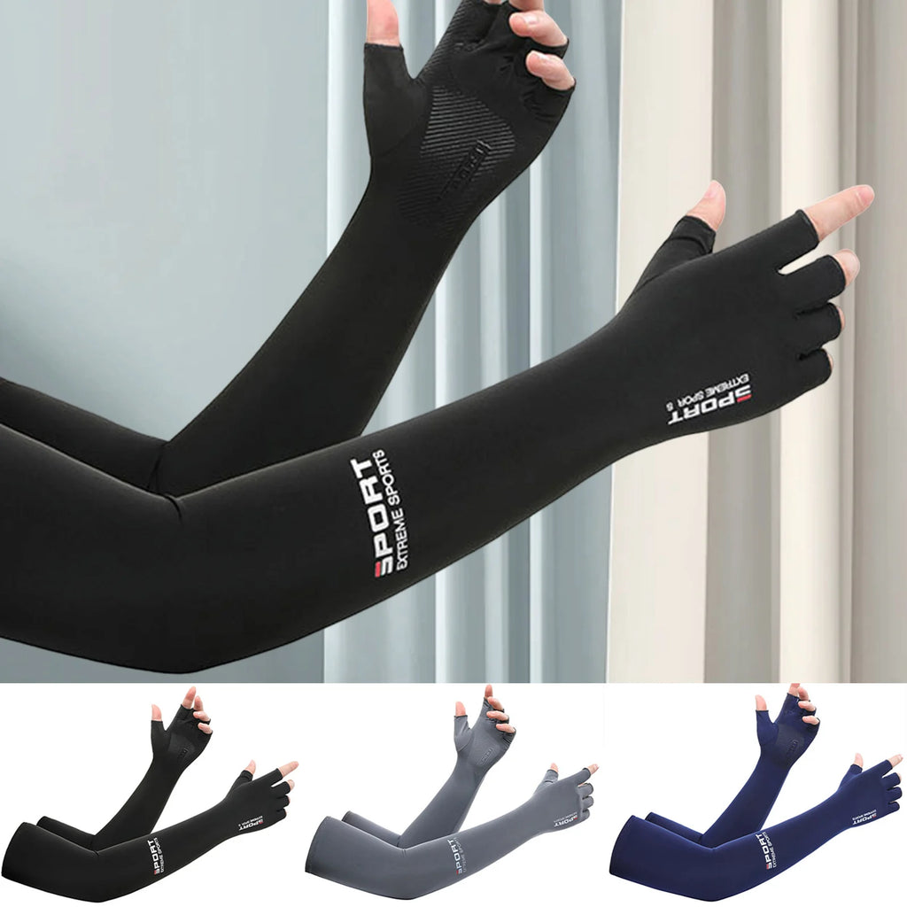 Sun-protective Arm Sleeves Cooling Cover Summer UV Sun Protection Riding Sleeves Thin ice silk gloves outdoor Running Cycling