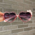 Heart-Shaped Glitter Sunglasses with Floral Embellishment for Girls