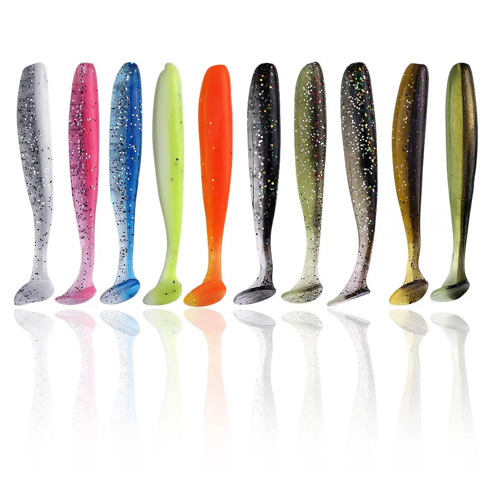 10Pcs 9cm Fishing Lures T Tail Worm Soft Bait Plastic Paddle Tail Swim Baits for Bass Trout Freshwater Saltwater