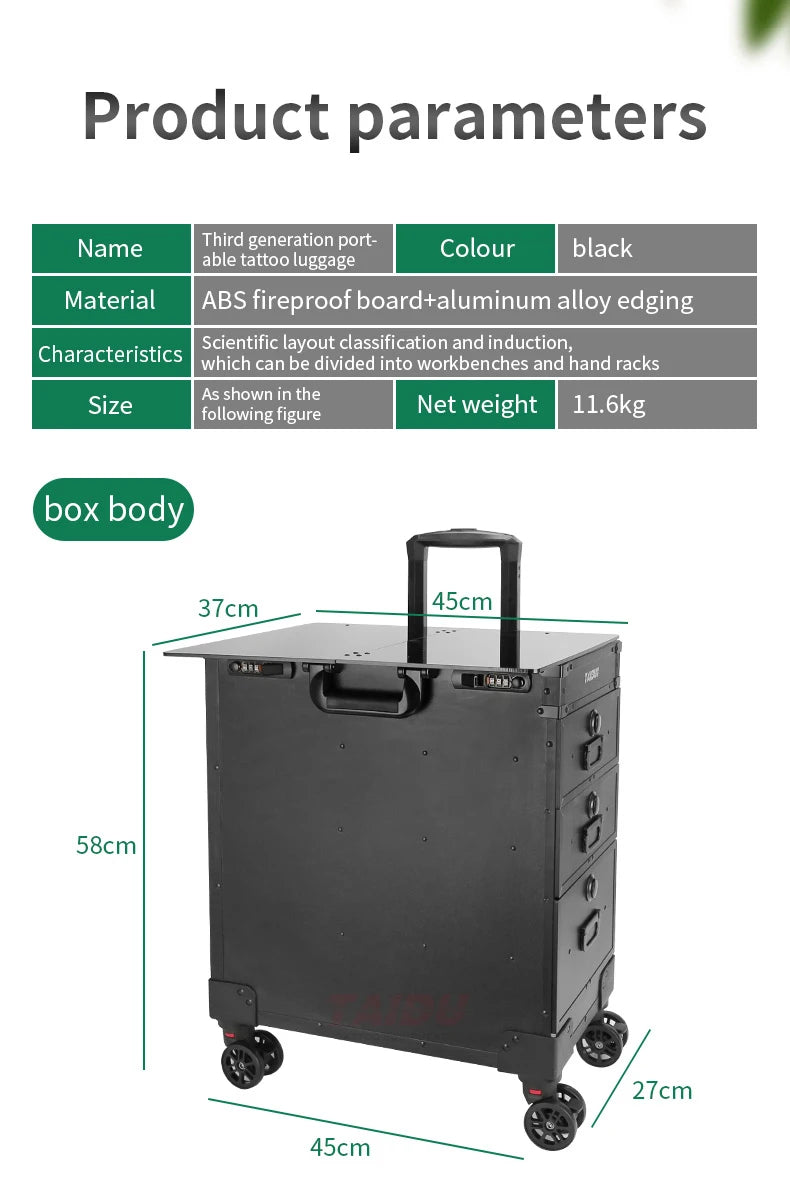 TAIDU Suitcase Tattoo With Three Drawers Luggage Case Composite PU ABS Traveling Case Large Storage Space Tattoo Equipment
