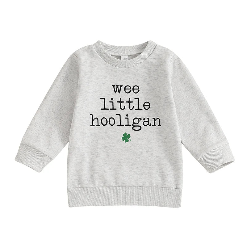 Irish Shamrock Print Hoodie Sweatshirt for Kids St Patrick s Day Green Pullover Top with Crew Neck Casual Spring Outfit for