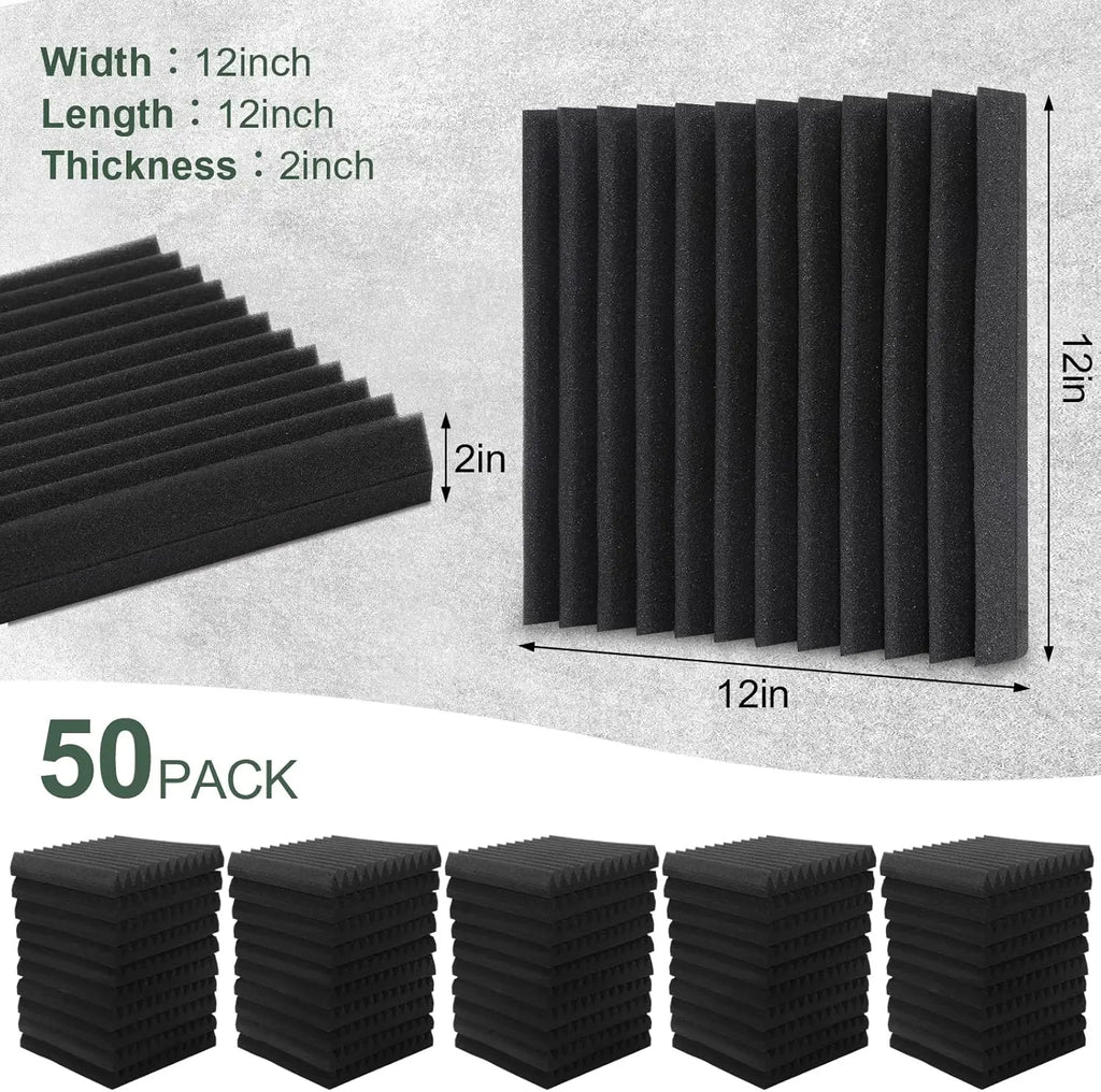 50 Pack High Density Acoustic Foam Panels, 2"x12"x12", Sound Absorbing for Studio, Office & Home