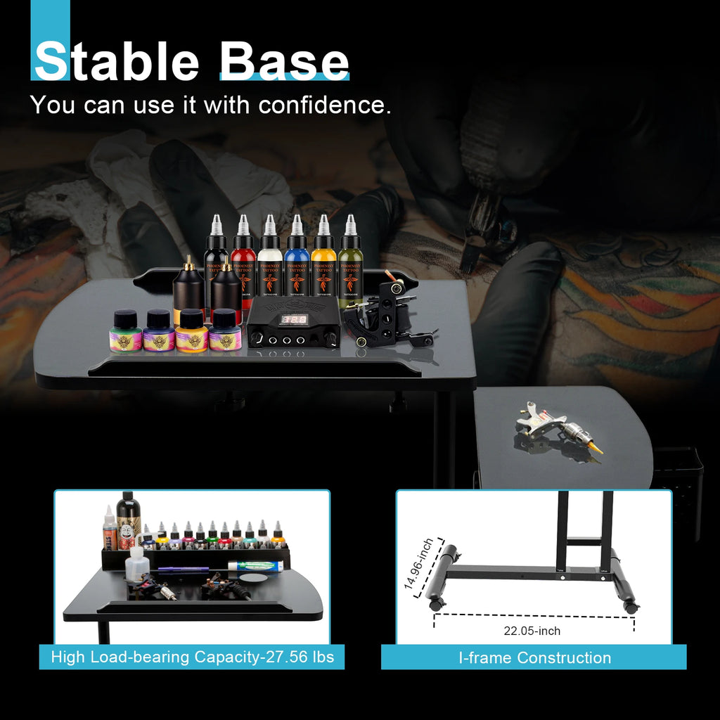Tattoo Workbench with Adjustable Height, Rolling Cart with Locking Wheels & Dual Tabletop, 27.5LBS Capacity Artist,Salon