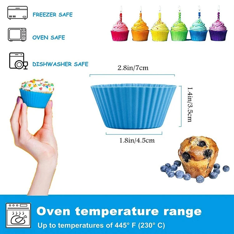 12pcs Moldes Redondos de Silicona para Muffins y Cupcakes | Air Fryer | Alta Temperatura 🍰