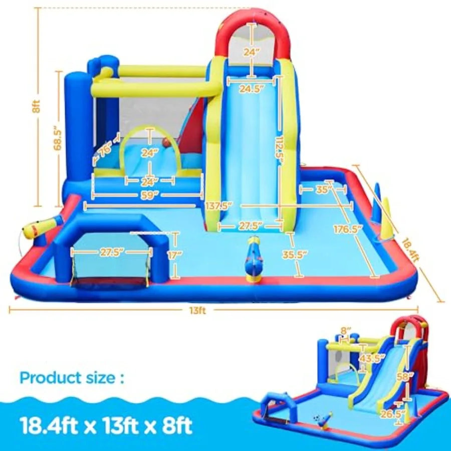 Castillo Inflable 10 en 1 con Tobogán de Agua | PVC Azul | Niños 3-10 Años 🎉 - Firu Total Sales