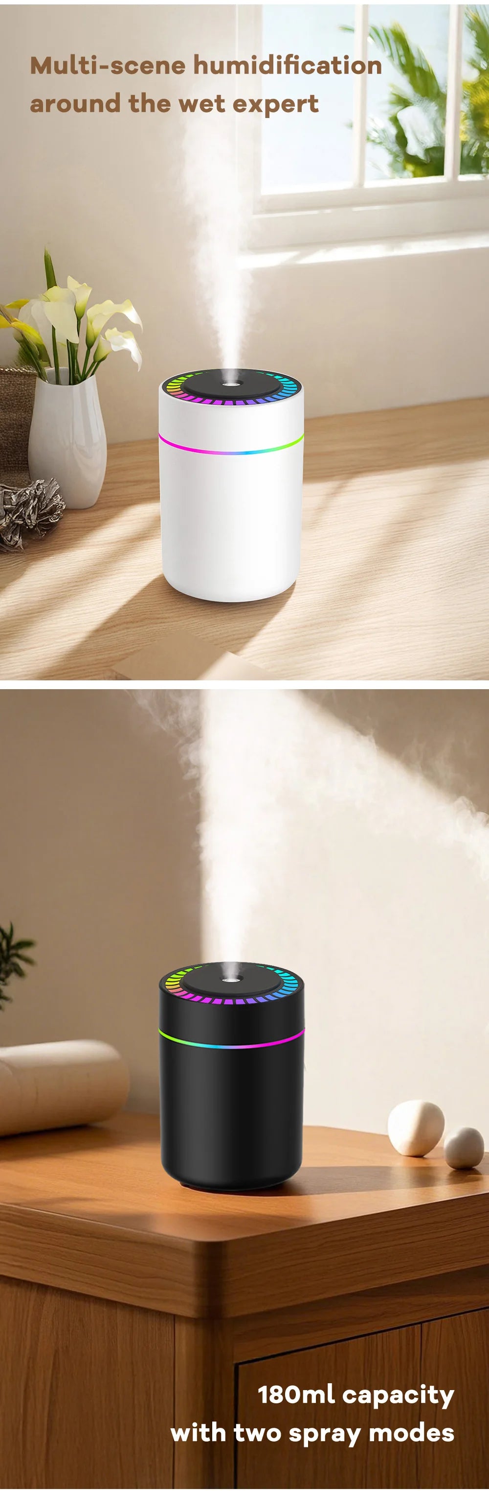 Difusor Aromaterapia 180ml | Humidificador LED 7 Colores | Auto y Hogar 🌿