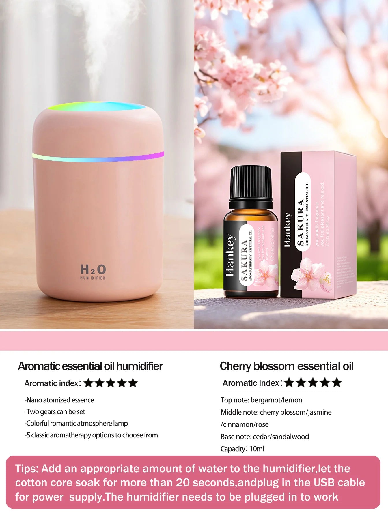 Difusor Aromaterapia 300ML | Purificador de Aire | Luz 7 Colores | Auto y Hogar 🌿