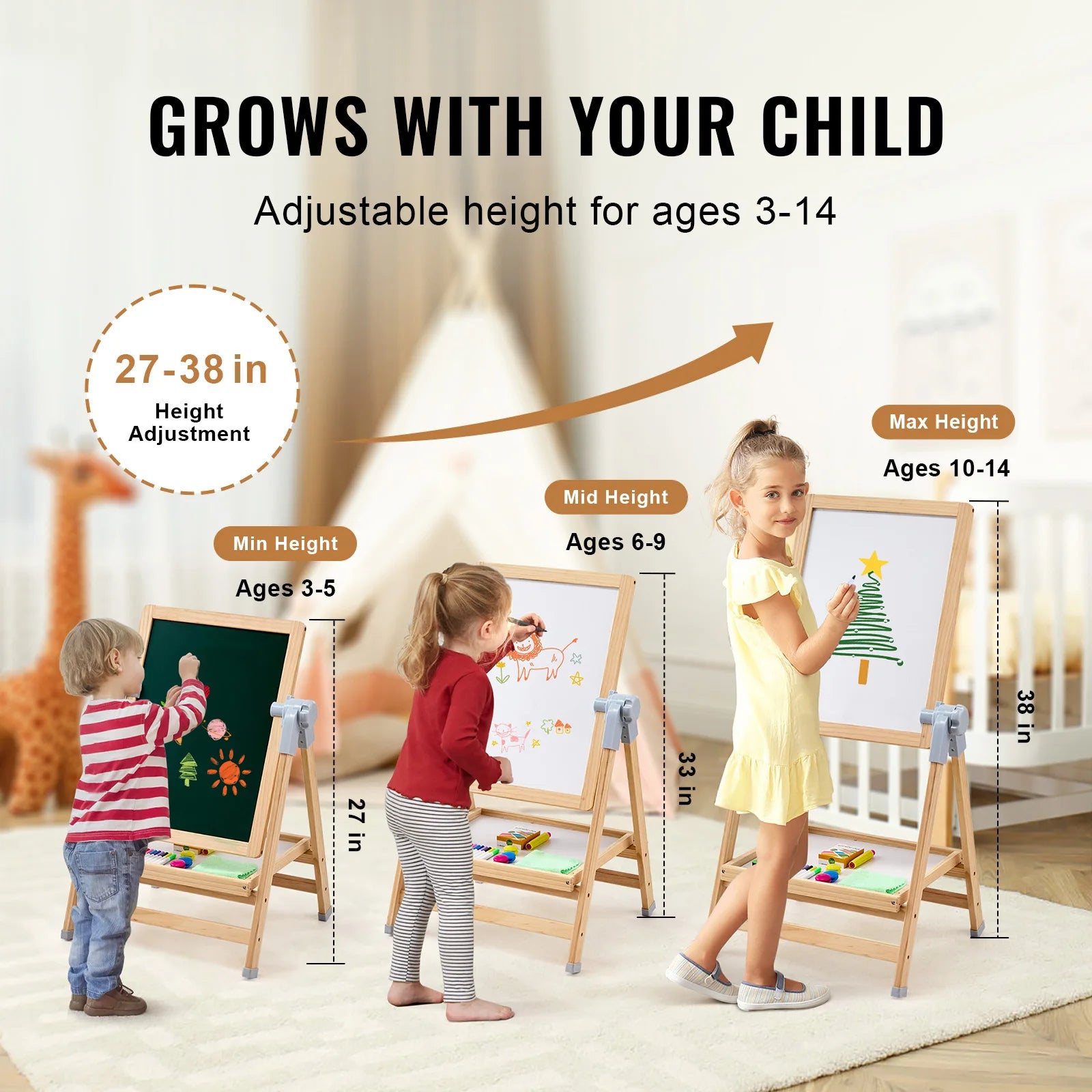 Kids Magnetic Drawing Board Easel with Accessories