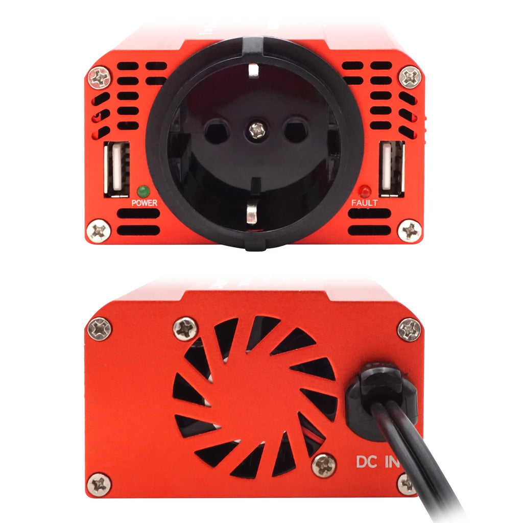 Inversor de Corriente Foval 300W | DC 12V a AC 110V/220V | Dual USB | Cargador Coche | Enchufe EU/US - Firu Total Sales