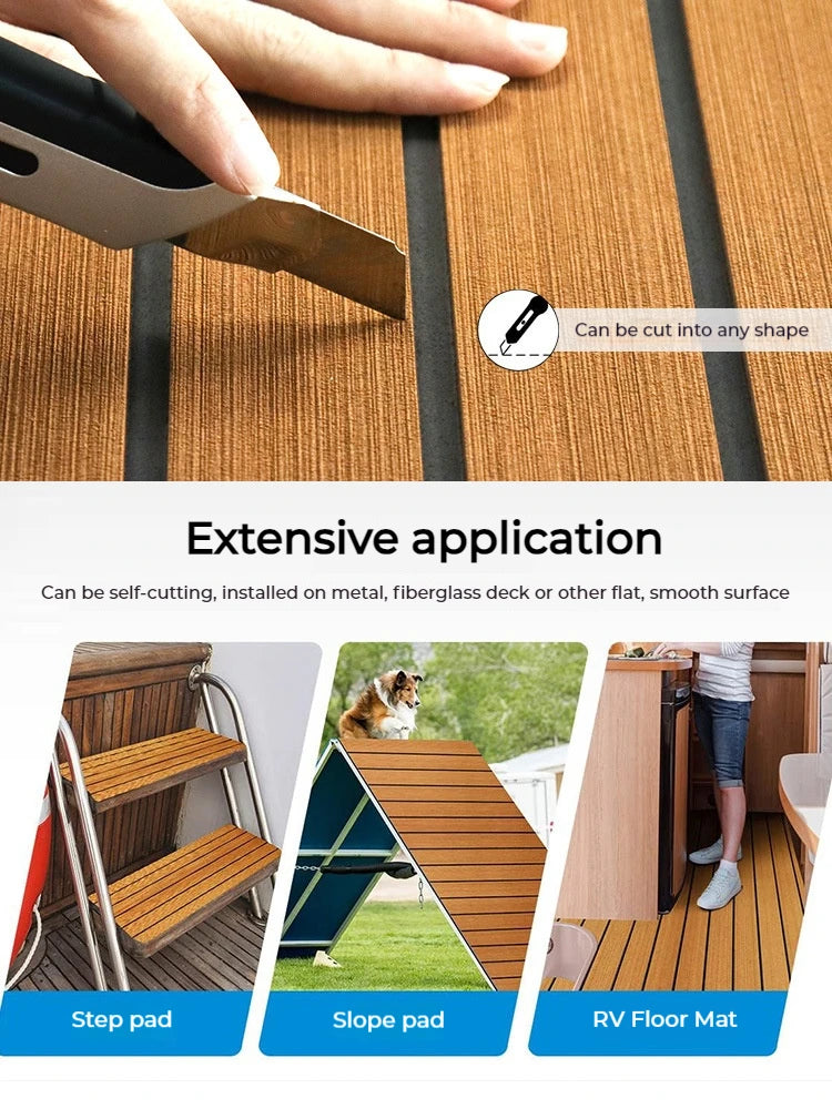 4 Colors 2400x450x6mm EVA Self-Adhesive Foam Boat Flooring Faux Teak Decking Sheet Pad For Boat Marine Yacht RV Deck Sheet Mat