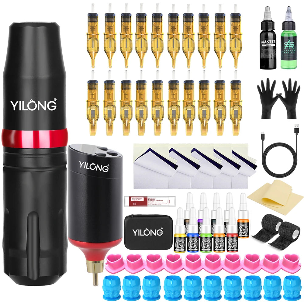 Wireless Tattoo Machine Pen Kit with Battery Mix CartridgeTattoo Tattoo Pen Set Rotary Professional Tattoo Kit for Tattoo Artist - Firu Total Sales