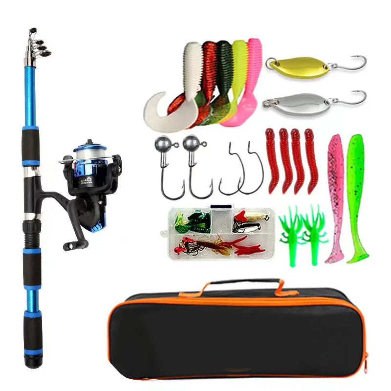 Complete Fishing Starter Kit | Telescopic Rod + Spinning Reel + Lures + Hooks | Ready to Fish