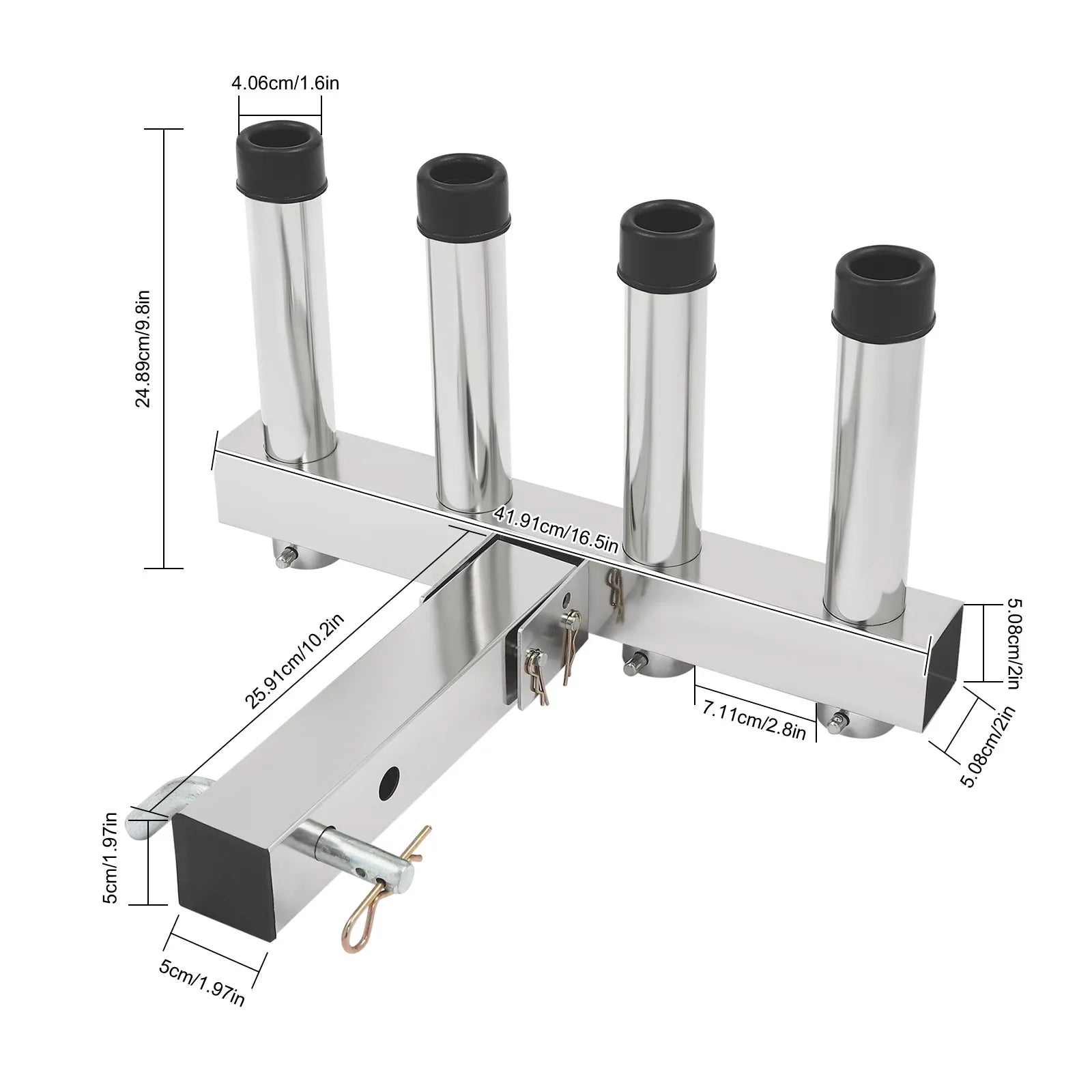 4 Tubes Fishing Rod Holder Bracket Stainless Steel Pole for Cars, Hitch Mount Rod Holder, Truck Adjustment Fishing Rod Rack