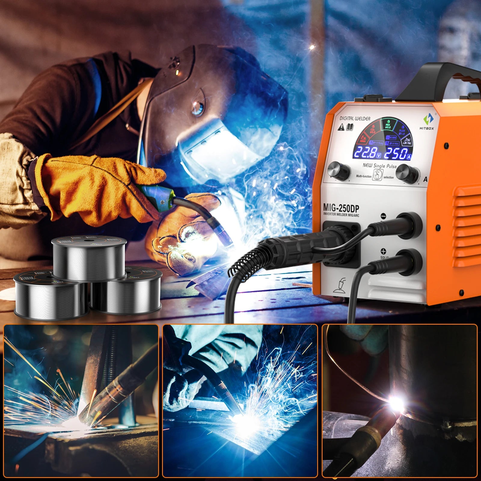 HITBOX E71T-GS Flus Cored Wire 0.8mm 1Kg 1pcs Flux Cored Gasless MIG Welding Machine Accessories For All PrositionWeiding
