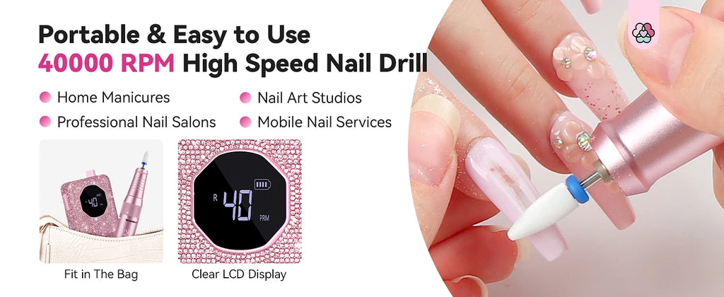 SAVILAND 40000RPM Professional Electric Nail Drill Machine Kit Rechargeable 4000mAh Electric Nail File for Thick Acrylic Nails - Firu Total Sales