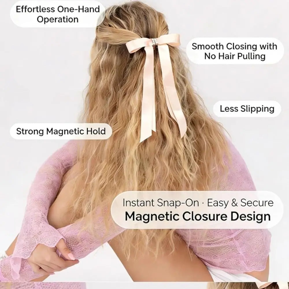 Strong Hold Bow Magnetic Hair Clip  No Slip Long Ribbons, Smart Magnet Hair Clips for Hairstyling No Crease Women