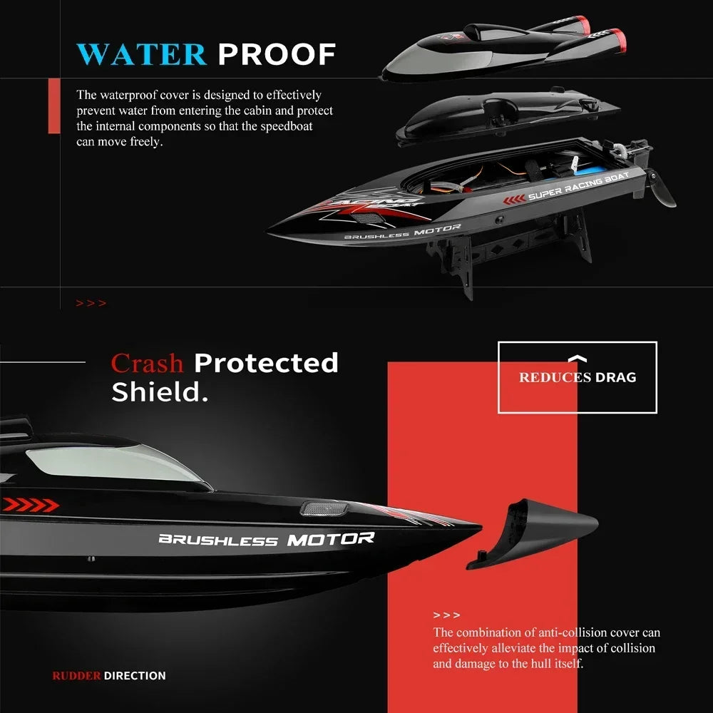 WLtoys WL916 RC Boat 2.4Ghz 55KM/H Brushless High Speed Racing Ship Remote Control Speedboat Toys For Adults with 2 Batteries - Firu Total Sales