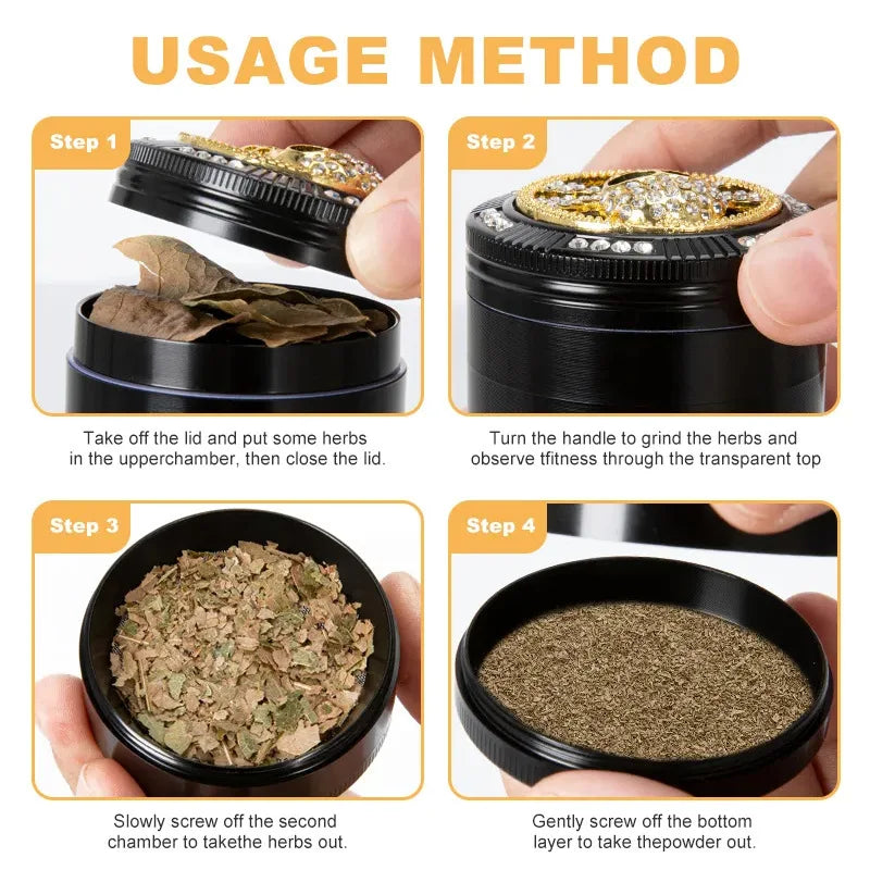 40mm/50mm /62mm 4 Layers Herbal Grinder Pepper Pot Spice Tobacco Mill Aluminum Alloy Dry Herb Crusher Smoking Cigarette Tools