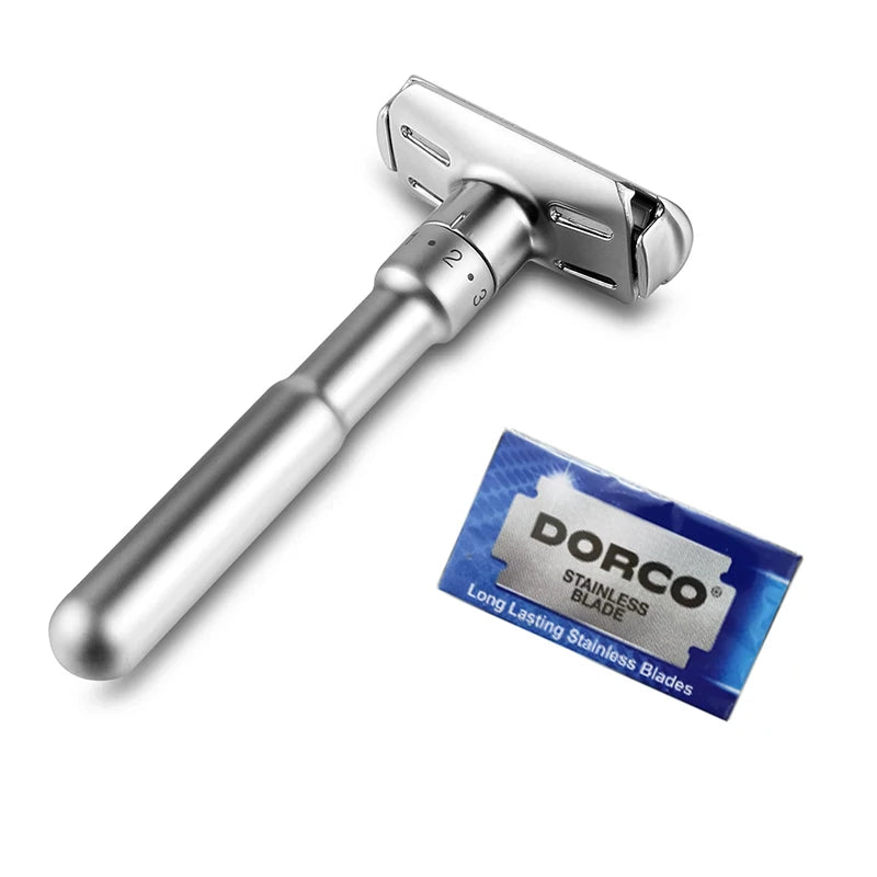 Adjustable Safety Razor 1-6 Settings for Mild to Aggressive Shave, Double Edge Men's Razor with 5 Blades for Precise Control