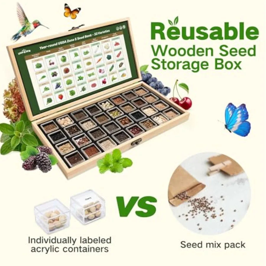 LushandDew Year-Round Seed Bank 2 Varieties Non-GMO Heirloom Seeds of Vegetables Herbs Gardening Gifts for Women Men Emergency