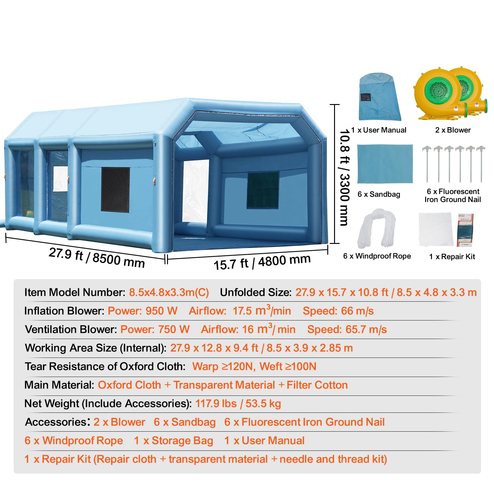 SucceBuy Inflatable Paint Booth Inflatable Spray Booth with Powerful Blowers and Air Filter System Portable Car Paint Booth