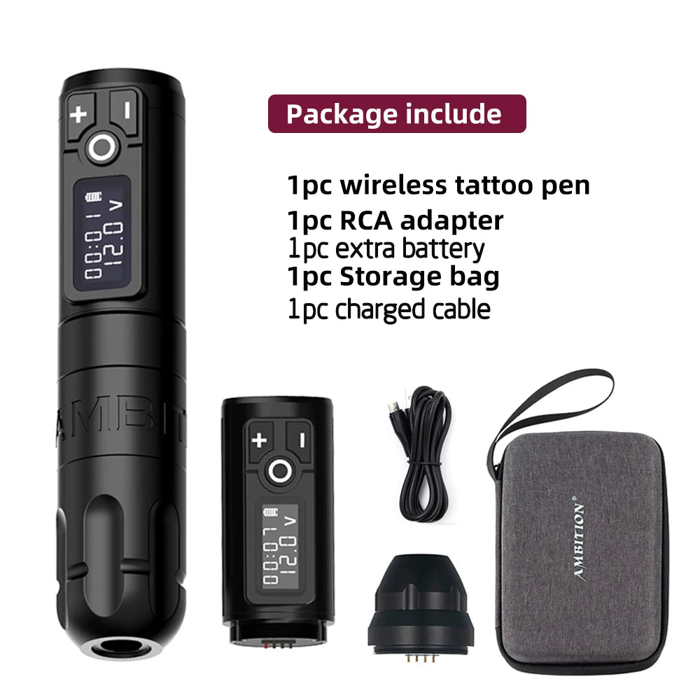 Ambition Soldier Wireless Tattoo Machine Rotaty Battery Pen 2400mAh LED Digital Display For Body Artwith Portable Power Pack