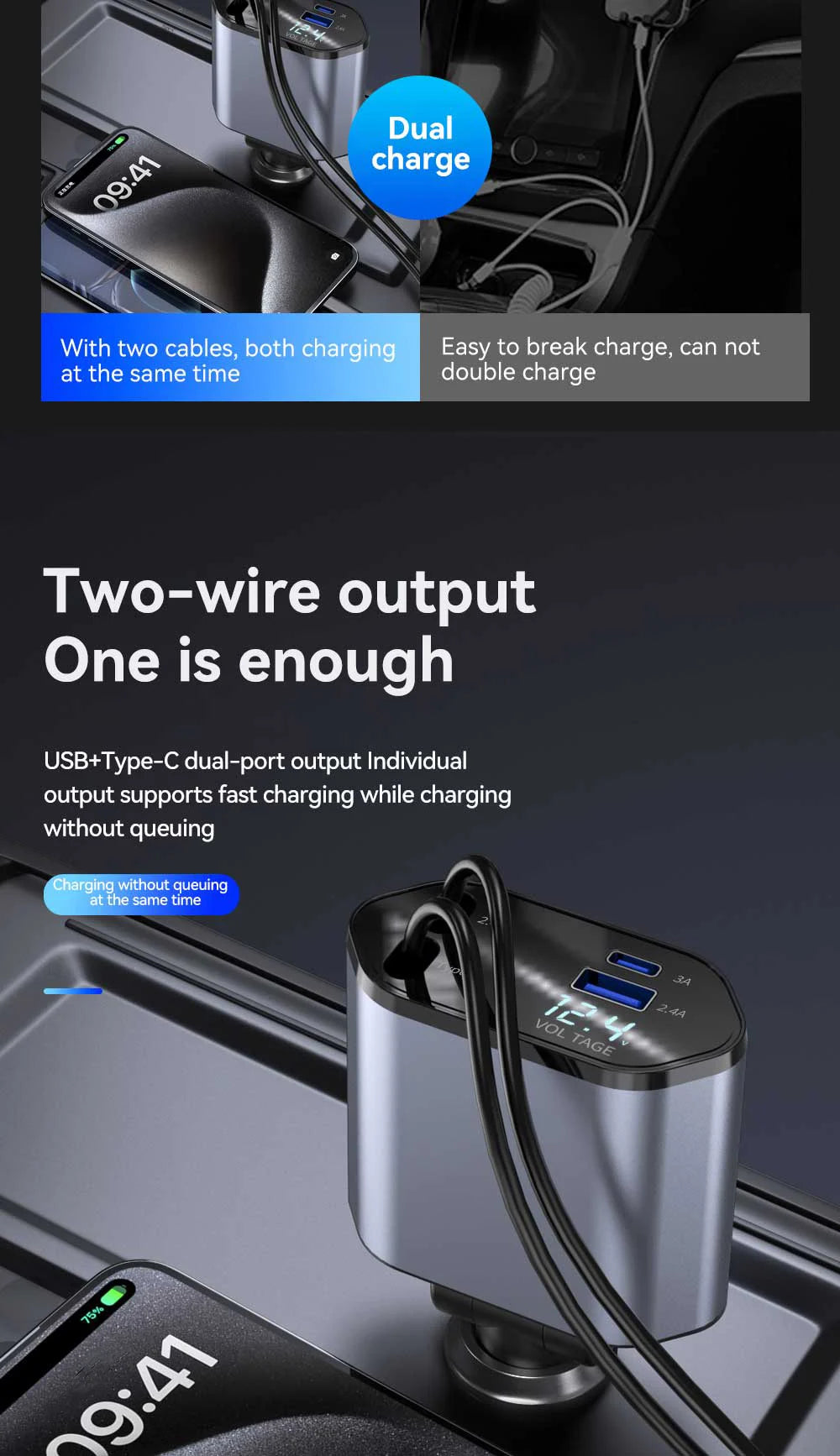 Cargador de Auto 4 en 1 120W Retráctil | USB Tipo C | iPhone Xiaomi Samsung 🔌
