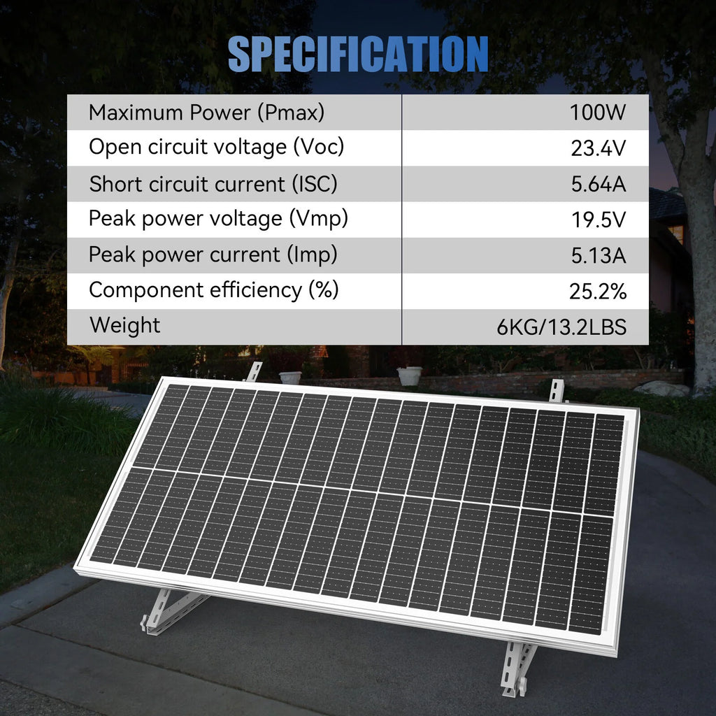RVPOZWER 12.8V 100W Rigid Solar Panel 18BB N-Type Solar Cells Monocrystalline Silicon Waterproof Solar Panel Home/RV