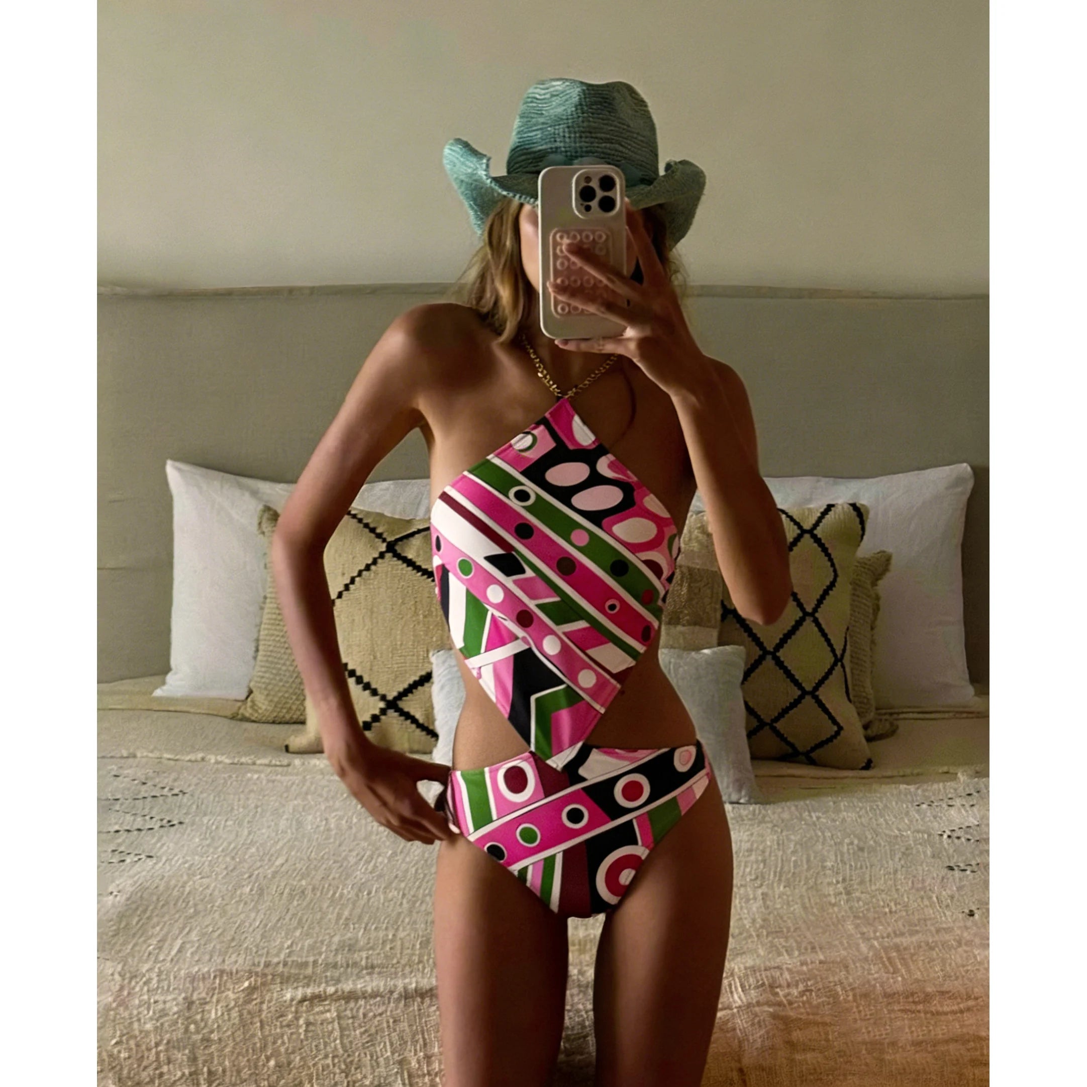 Cut Out Swimsuit Sexy Swimwear Halter Swimsuits Women Print Bathing Suits Swimwear Summer Beachwear Biquini Female