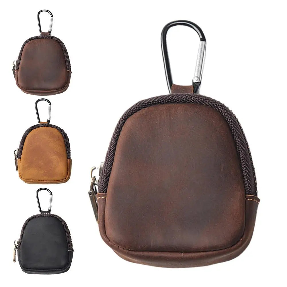 Stylish Retro PU Leather Change Purse Small Zipper Coin Pouch with Carabiner,Mini Keychain Coin Purse Wallet Charm for Women Men