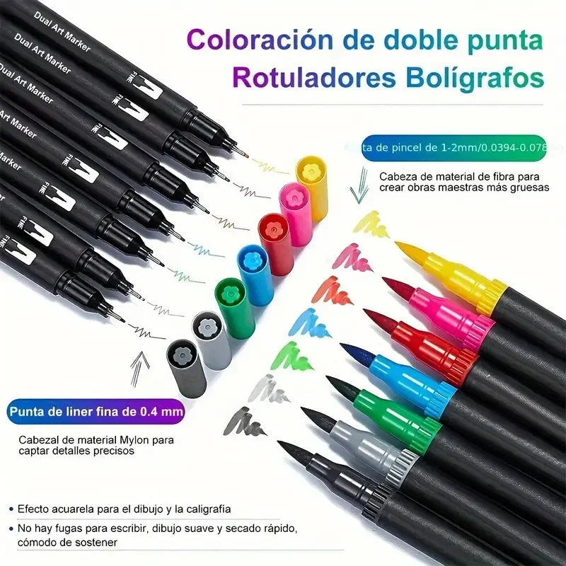 Double-ended watercolor marker set - for painting and handicrafts, durable plastic pen body, Christmas gift