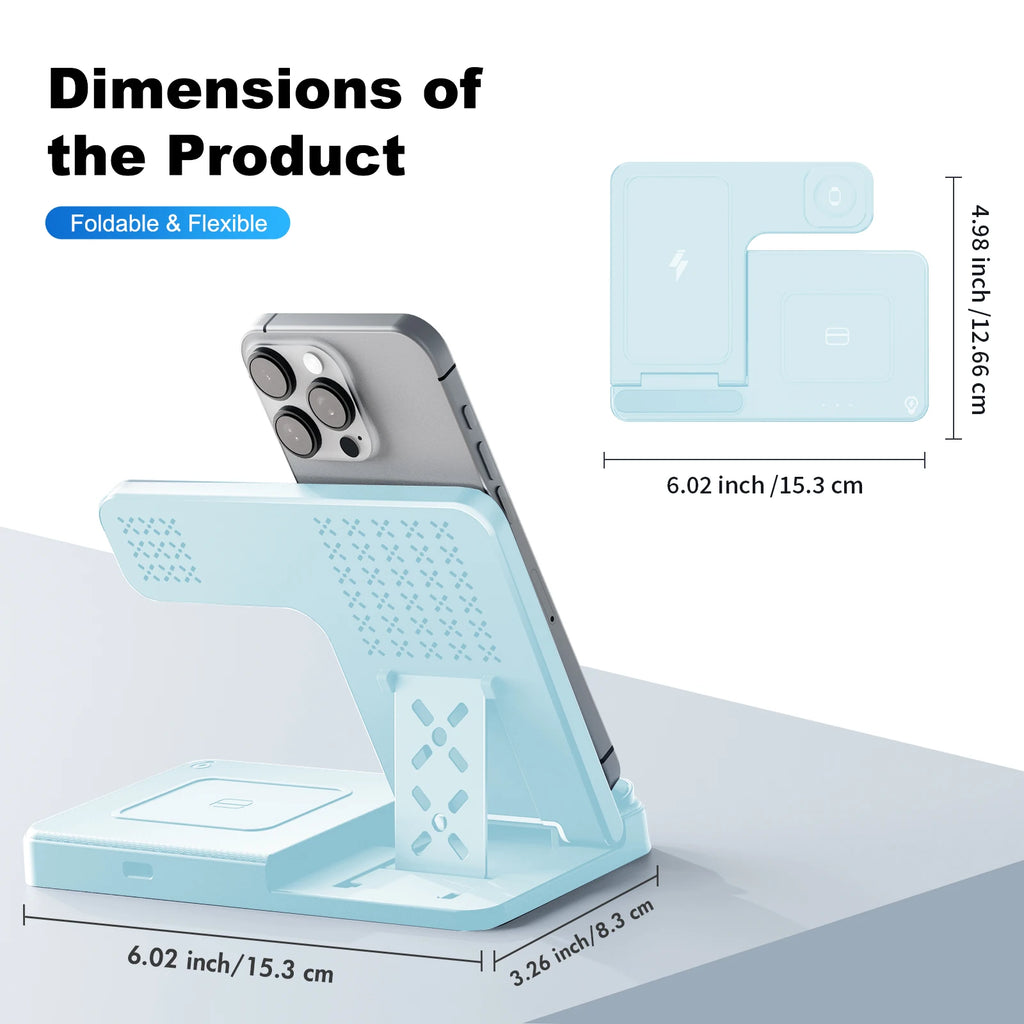 3-in-1 Magnetic Wireless Charger Stand 15W | iPhone + Apple Watch + AirPods Dock