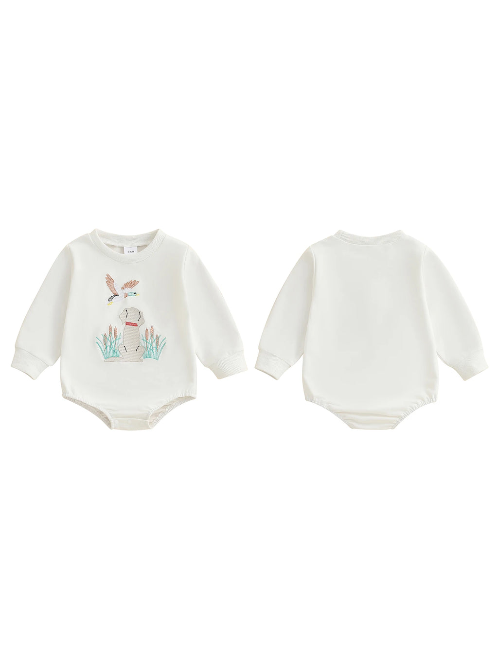 Infant Boys Fall Overalls with Long Sleeves and Crew Neck Featuring Adorable Duck Embroidery on Sweatshirt Style Romper - Firu Total Sales